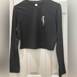 Black Long Sleeve Alien Crop Top